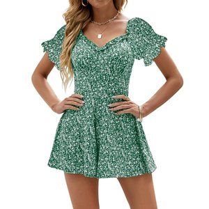 Womens Floral Wide Leg Romper With Short Sleeves